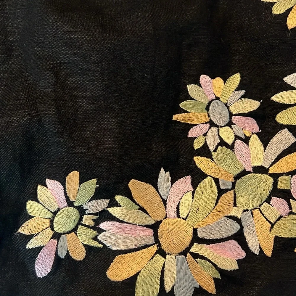Jessica Howard black floral embroidered halter dress linen blend lined size 12
